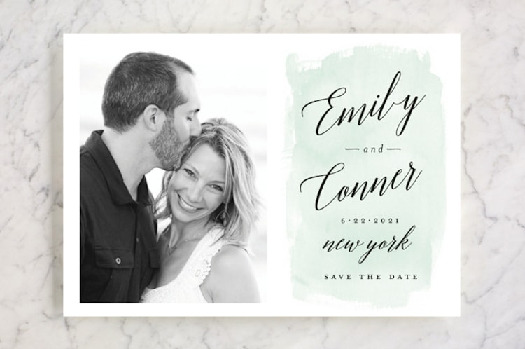 "An Angle" - Save the Dates in Seafoam by Susan Brown - Front