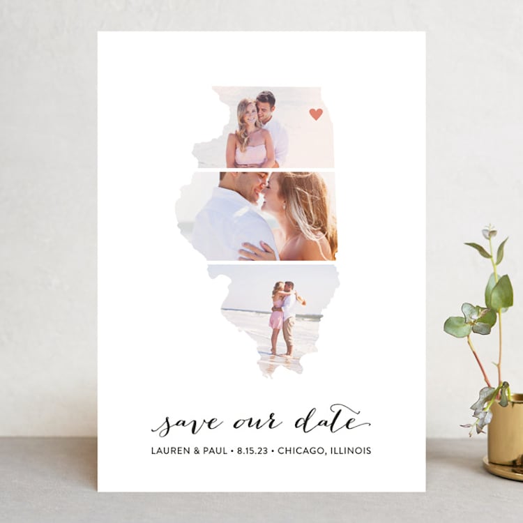 "Illinois Love Location" - Save the Dates in Wedding Dress by Heather Buchma - Front