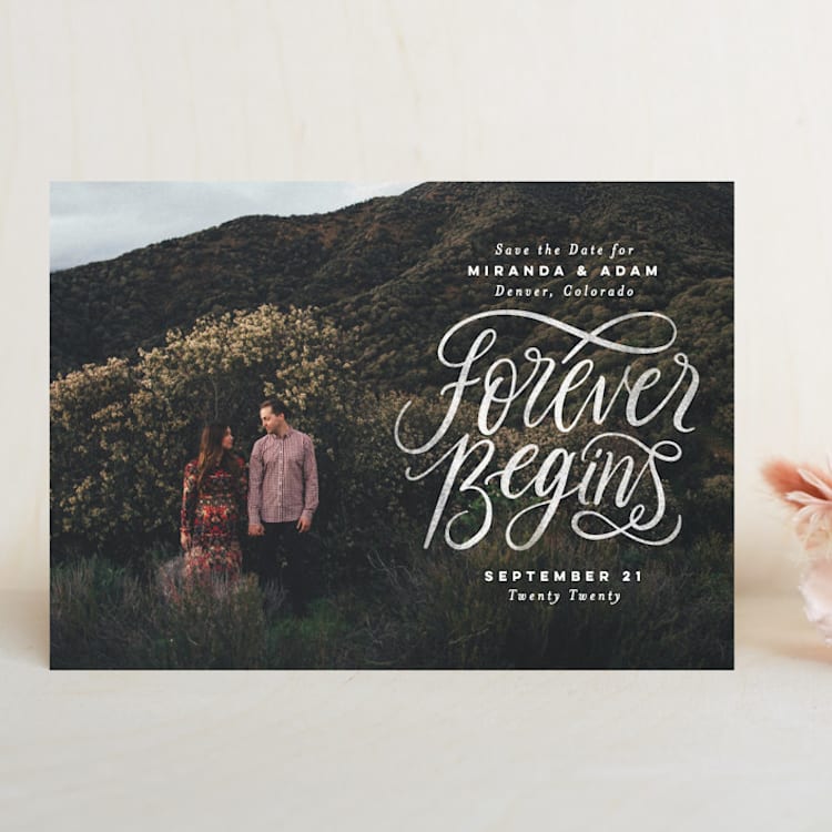 "Forever Begins" - Save the Dates in Chalk by Pink House Press - Front