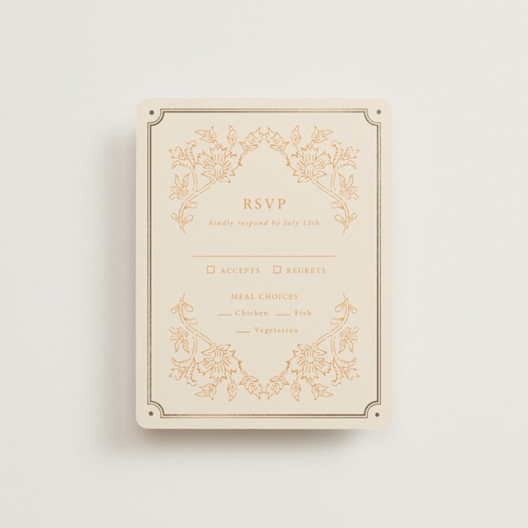"Marigold" - RSVP Cards in Ochre by Hannah Bowman - Front