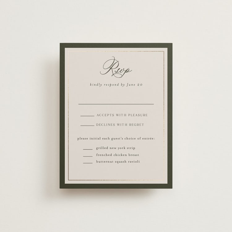 "Refined" - RSVP Cards in Deep Olive by Nicole Walsh - Front