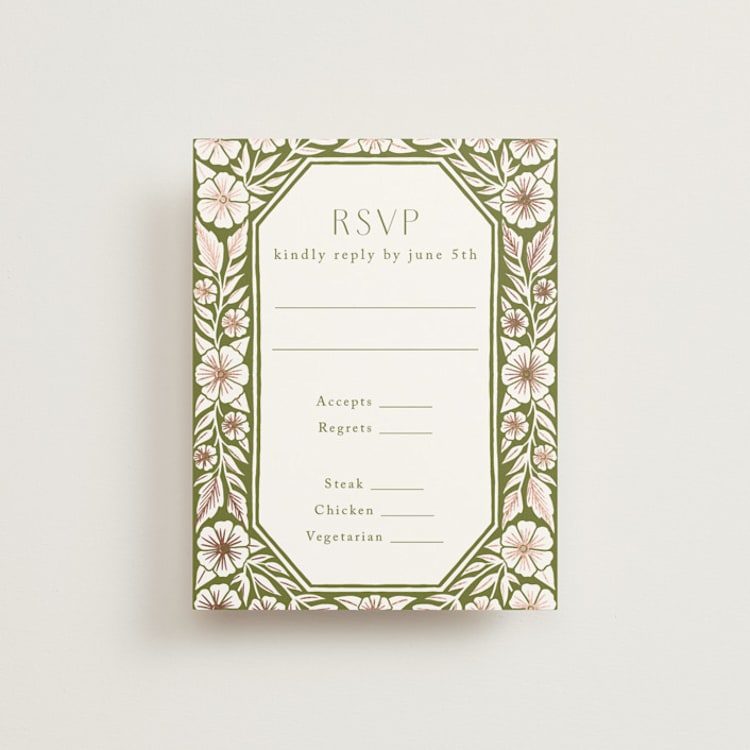 "Inlay Frame" - RSVP Cards in Avocado by Katharine Watson - Front