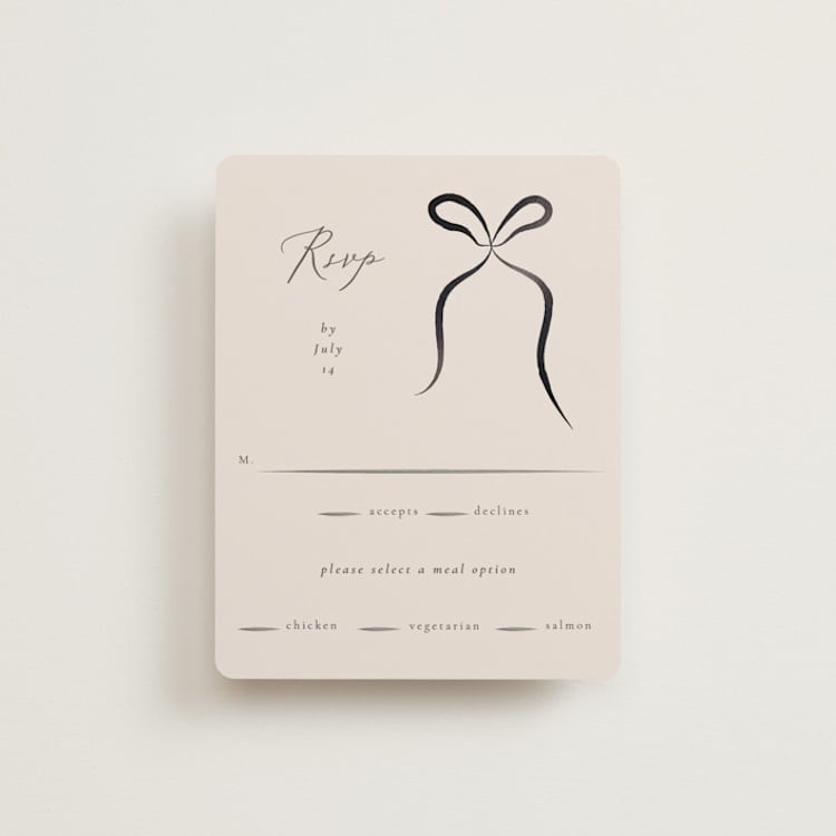 "Bow" - RSVP Cards in Tuxedo by Corinne Malesic - Front