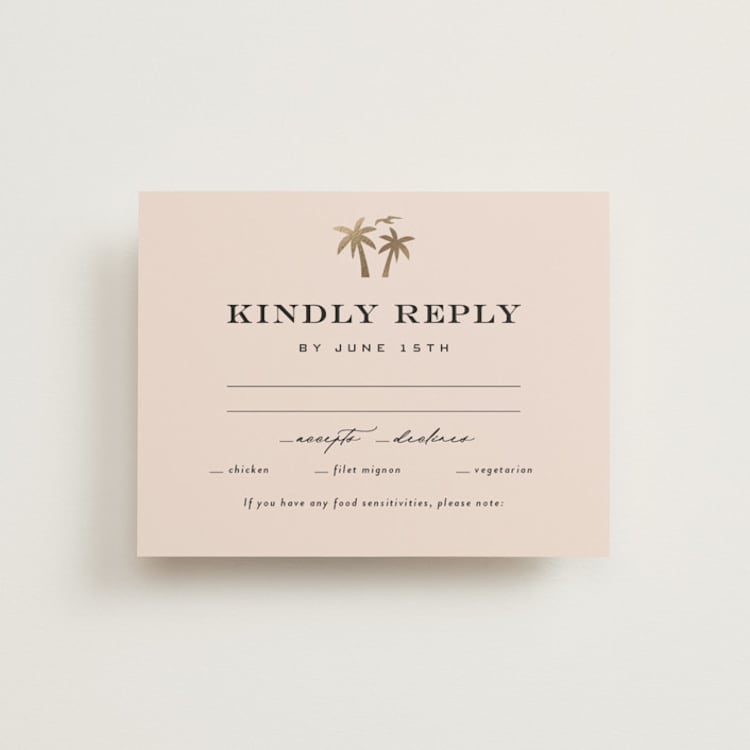 "tropical getaway" - RSVP Cards in Blush by Laura Hamm - Front