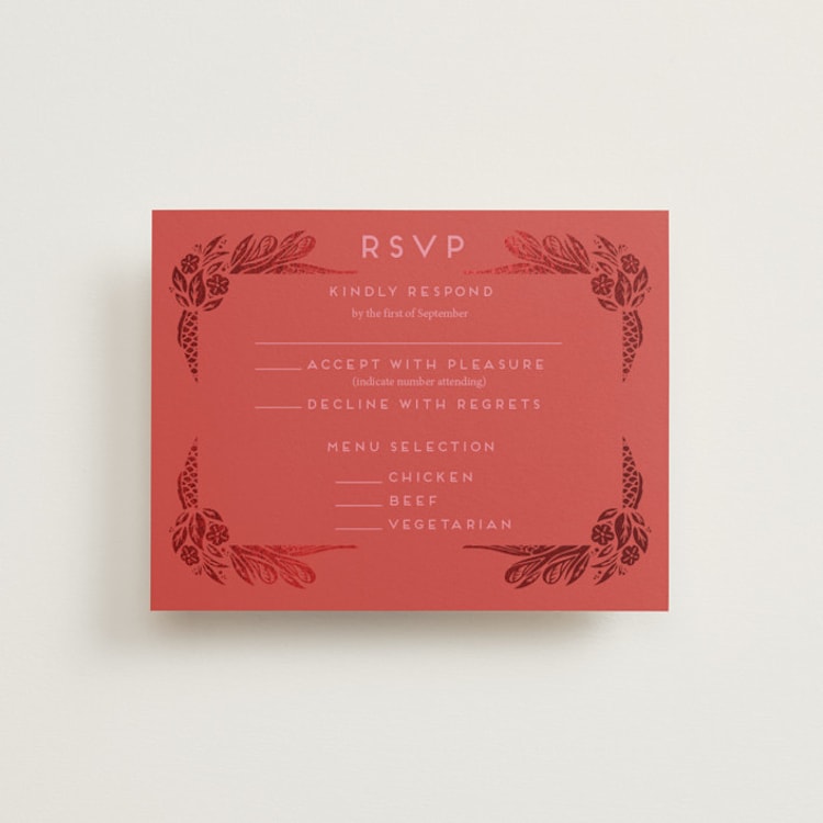 "Fiery" - RSVP Cards in Ruby by Ghia Designs - Front