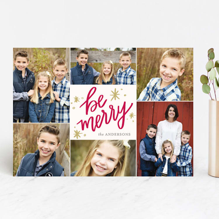 "So Merry Collage" - Retired Holiday Cards in Cranberry by Little Print Design - Front