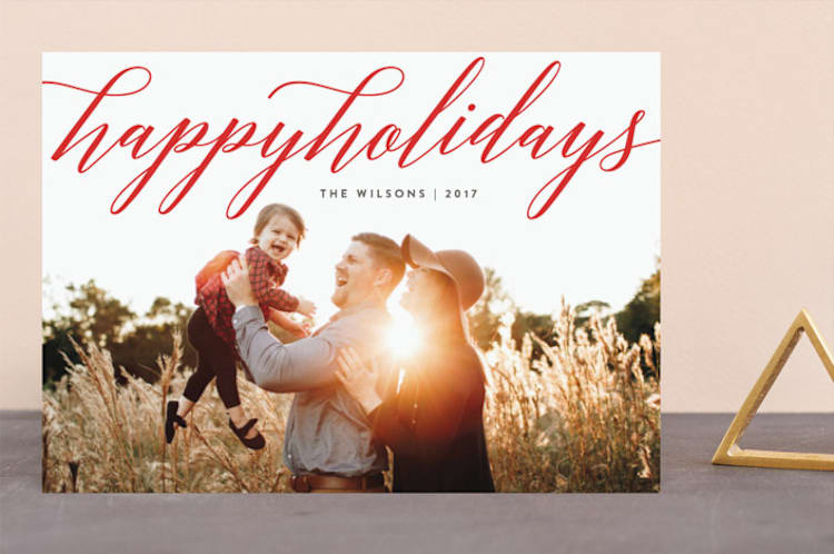 "Delicate Script" - Retired Holiday Cards in Ruby by Olivia Raufman - Front