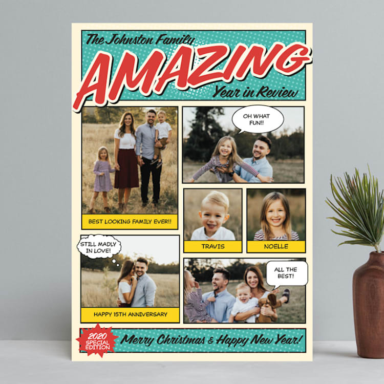 "Amazing Comic Book" - Retired Holiday Cards in Turquoise by Nam Bourassa - Front