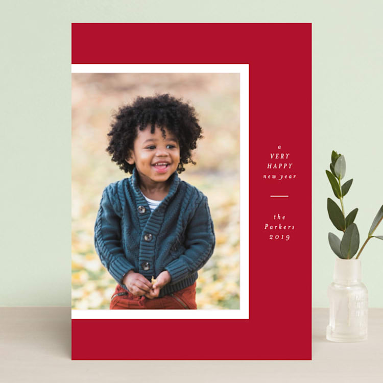 "Sideline" - Retired Holiday Cards in Cranberry by Lehan Veenker - Front