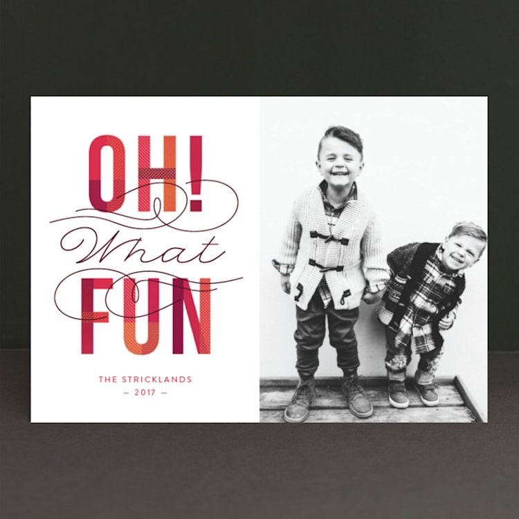 "Oh! What Fun" - Retired Holiday Cards in Cranberry by Ann Gardner - Front