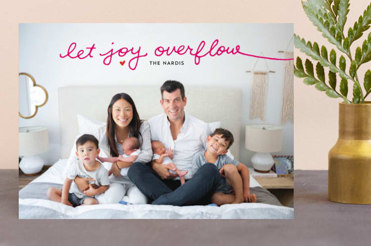 "Let Joy Overflow" - Retired Holiday Cards in Bright Magenta by Tanya Lee of Frooted Design - Front