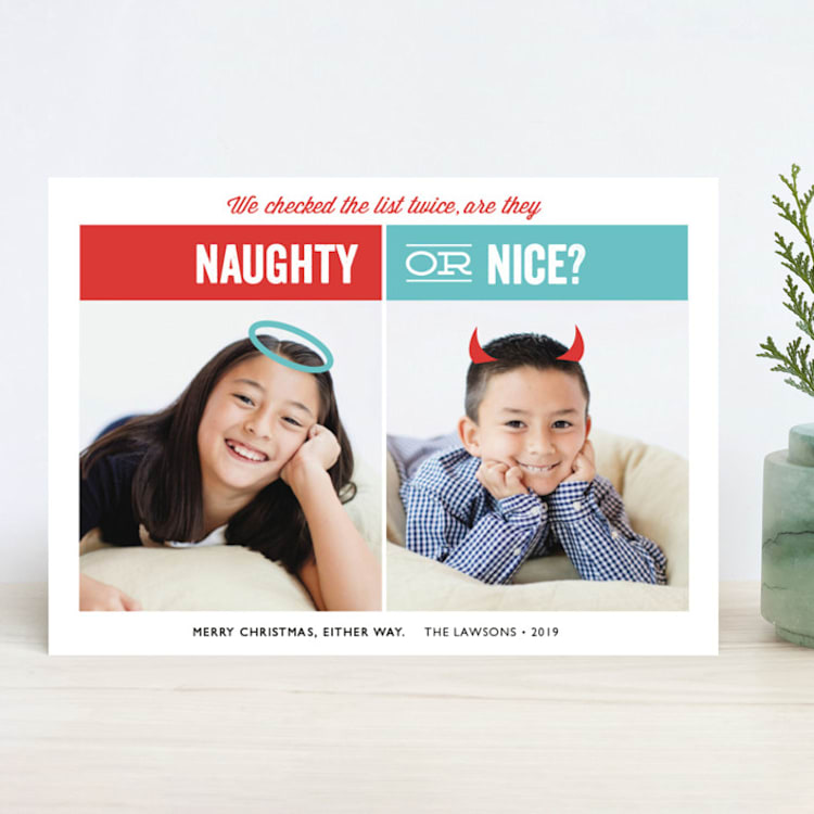 "Naughty or Nice" - Retired Holiday Cards in Berry by Holly Whitcomb - Front