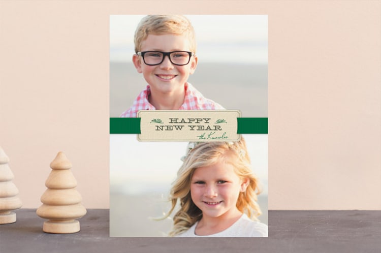 "Christmas Ribbon" - Retired Holiday Cards in Shamrock by Ann Gardner - Front
