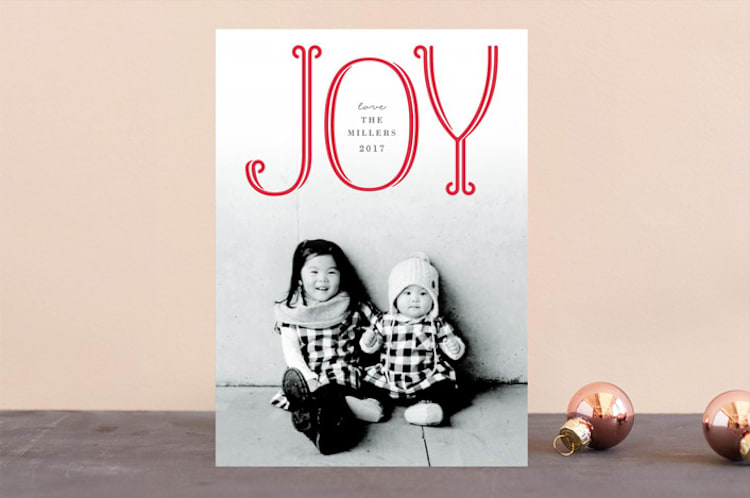 "Flourished Joy" - Retired Holiday Cards in Candy Cane by Michelle Poe - Front