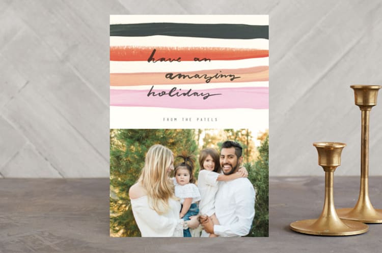 "Paint and Stripe" - Retired Holiday Cards in Peach Cobbler by Meg Gleason - Front