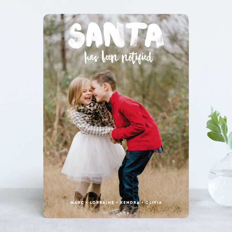 "Santa Has Been Notified" - Retired Holiday Cards in Snow by Alex Elko Design - Front
