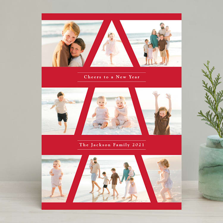 "Family Christmas Tree" - Retired Holiday Cards in Holly Berry by Playground Prints - Front