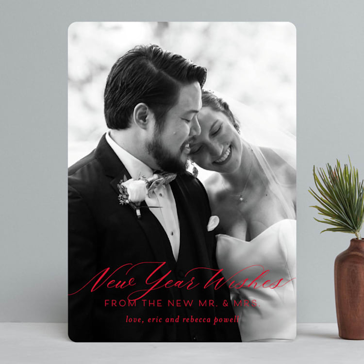 "New Mr. & Mrs." - Retired Holiday Cards in Rose by Beth Murphy - Front