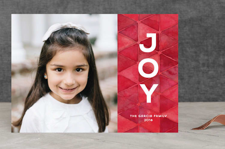 "Watercolor Geo Joy" - Retired Holiday Cards in Crimson by Kerry Doyle - Front