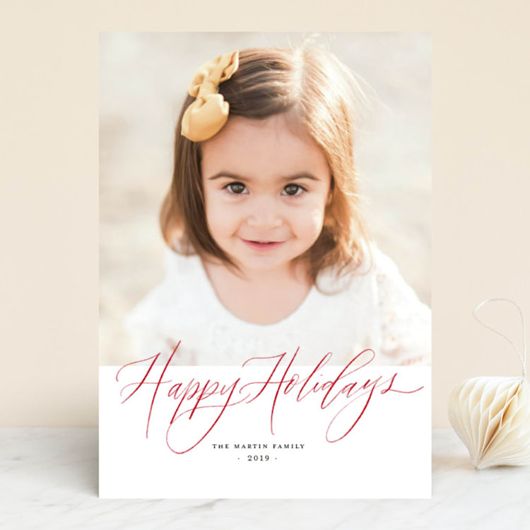 "Happy Holidays Pencil" - Retired Holiday Cards in Poinsettia by Elsa Duncan - Front