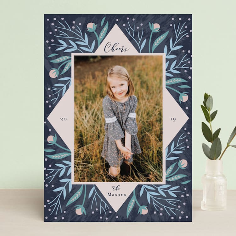 "Periwinkle" - Retired Holiday Cards in Navy by Rebecca Daublin - Front