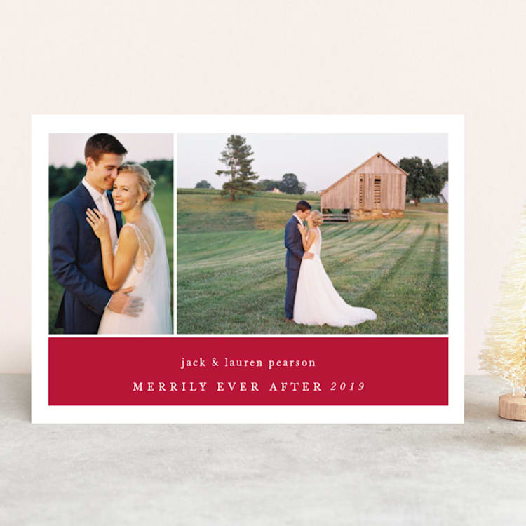 "Merrily Ever After" - Retired Holiday Cards in Poinsettia by Kate Ross - Front