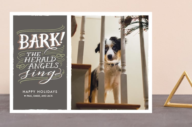 "Bark!" - Retired Holiday Cards in Charcoal by Laura Condouris - Front