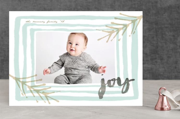 "Joyous Watercolor Frame" - Retired Holiday Cards in Celadon by fatfatin - Front