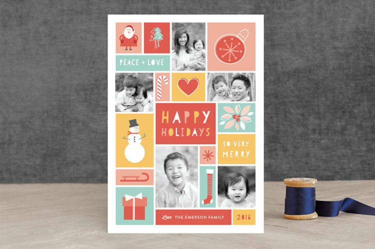 "Happy Holidays Grid" - Retired Holiday Cards in Rosey by Chelsey Scott - Front