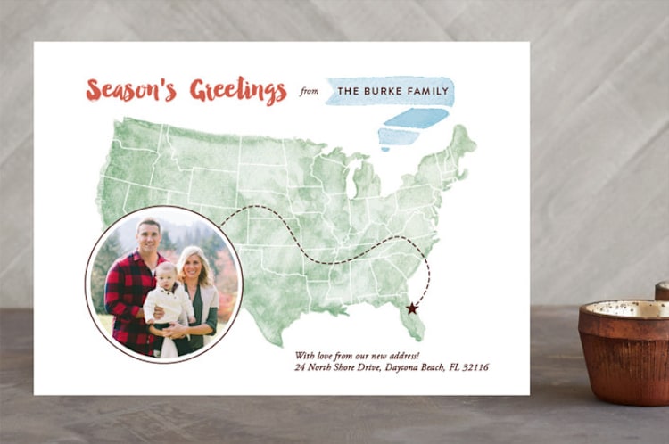 "Watercolor Map" - Retired Holiday Cards in Pine by Rochelle Renee - Front