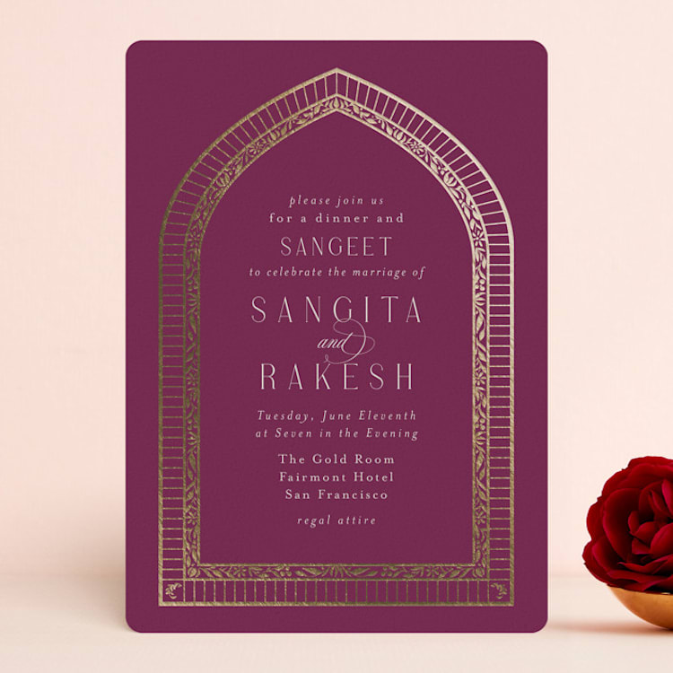 "Amber Palace" - Sangeet Invitations in Garnet by Chris Griffith - Front