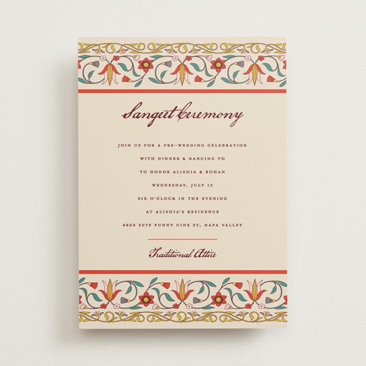 "Mughal Gardens" - Sangeet Invitations in Ivory by Sherley Ferreira - Front