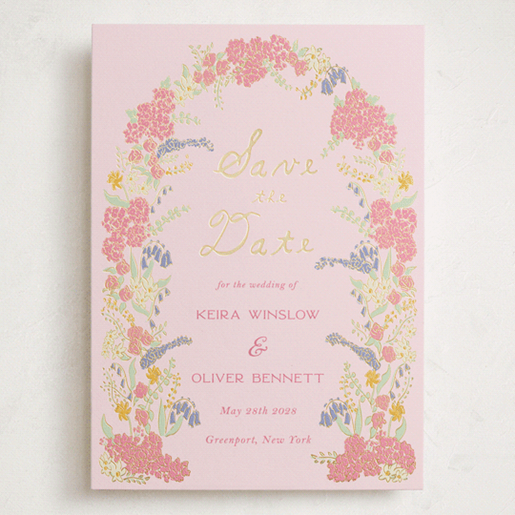 "Evergold Blooms" - Save the Dates in Tea Rose by Sarah Rosenthal - Front