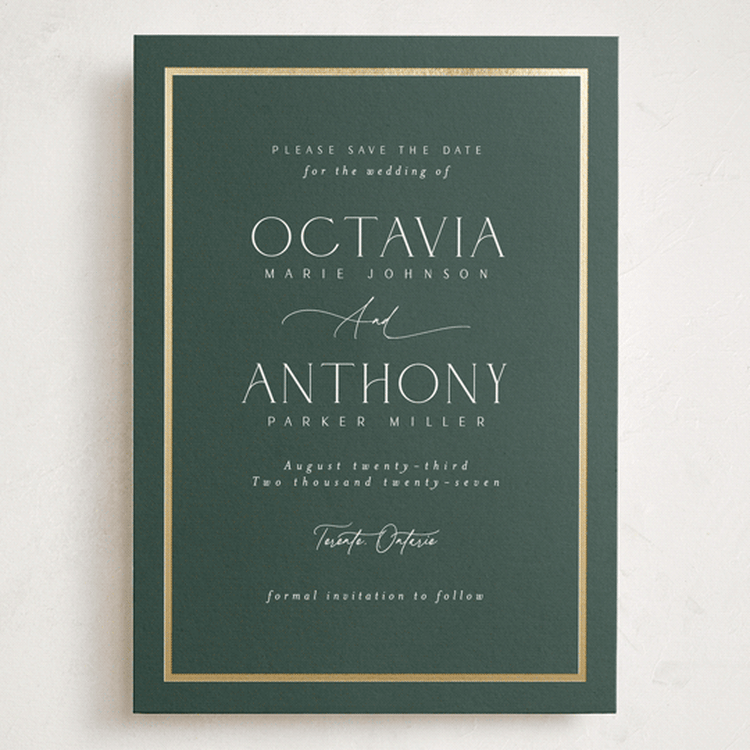 "Regal" - Save the Dates in Evergreen by Nicole Walsh - Front