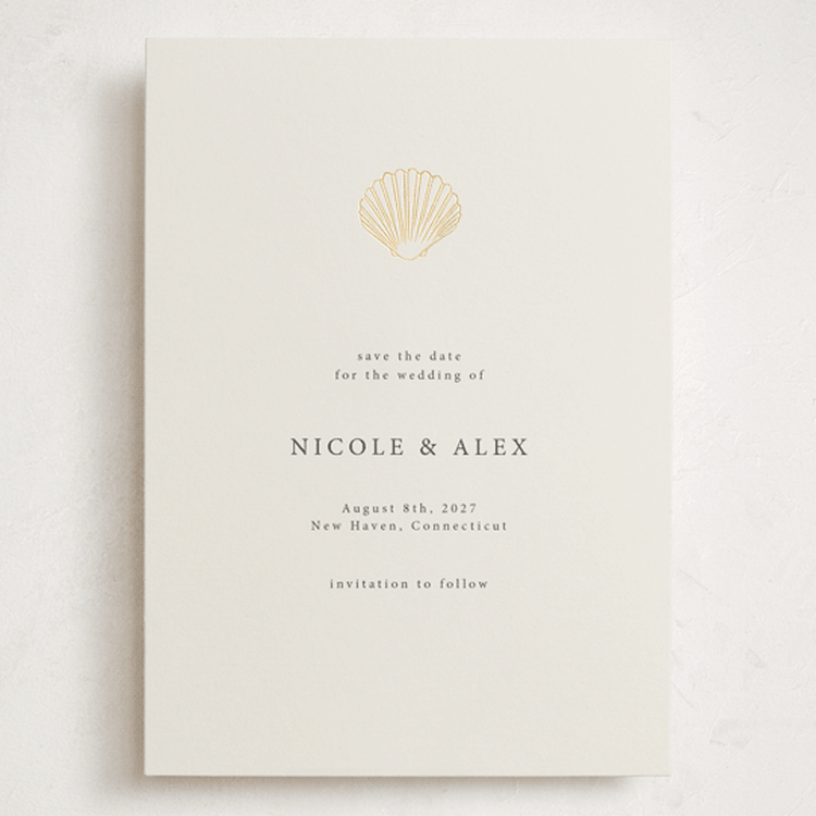 "Simple Seashell" - Save the Dates in Sand by Hannah Bowman - Front