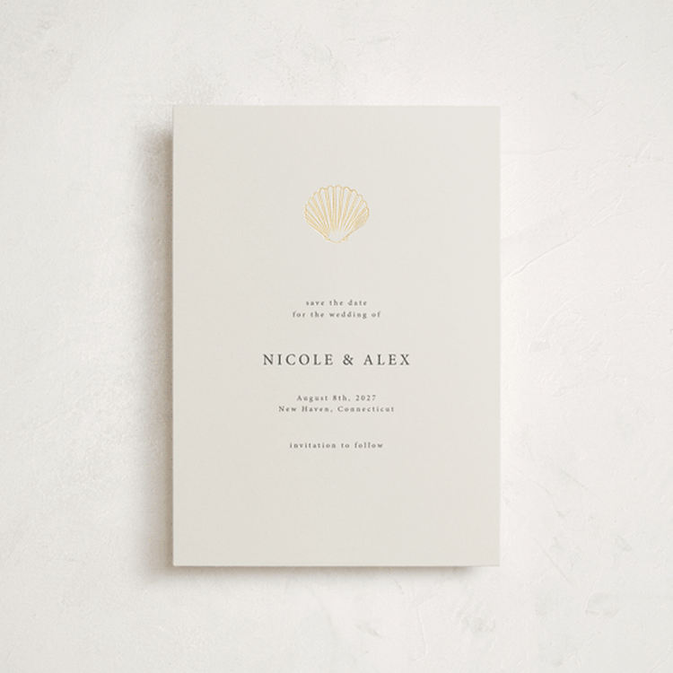 "Simple Seashell" - Save the Dates in Sand by Hannah Bowman - Front