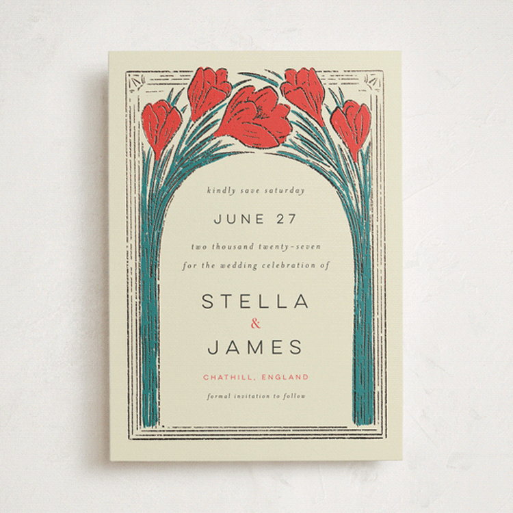 "Deco Spring Florals" - Save the Dates in Birch by Shiny Penny Studio - Front