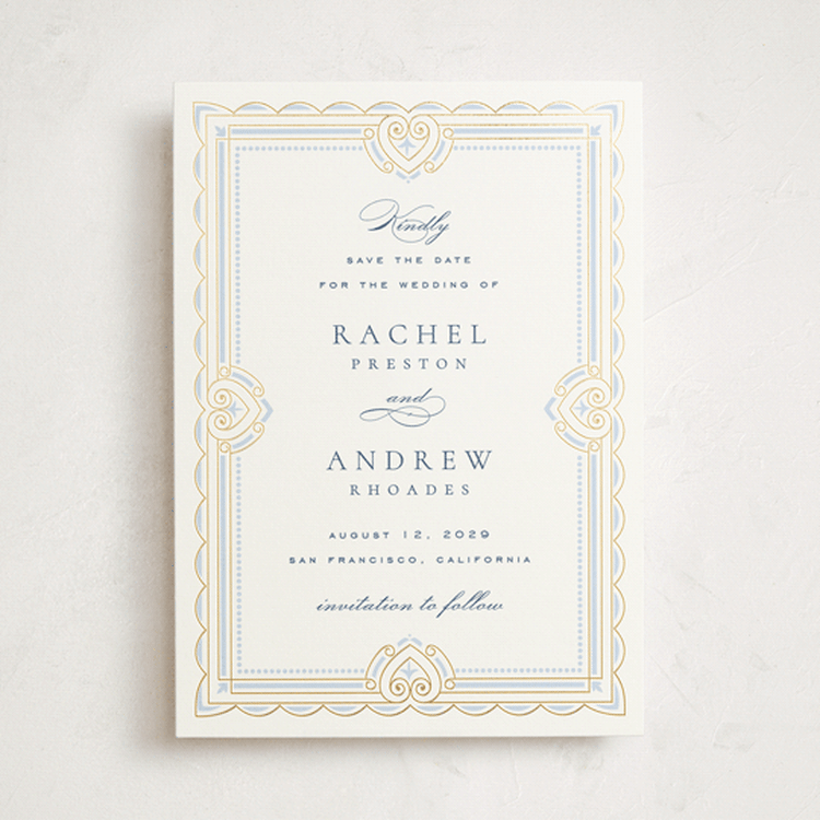 "Aurelia" - Save the Dates in Dusty Blue by Janean Hinger - Front