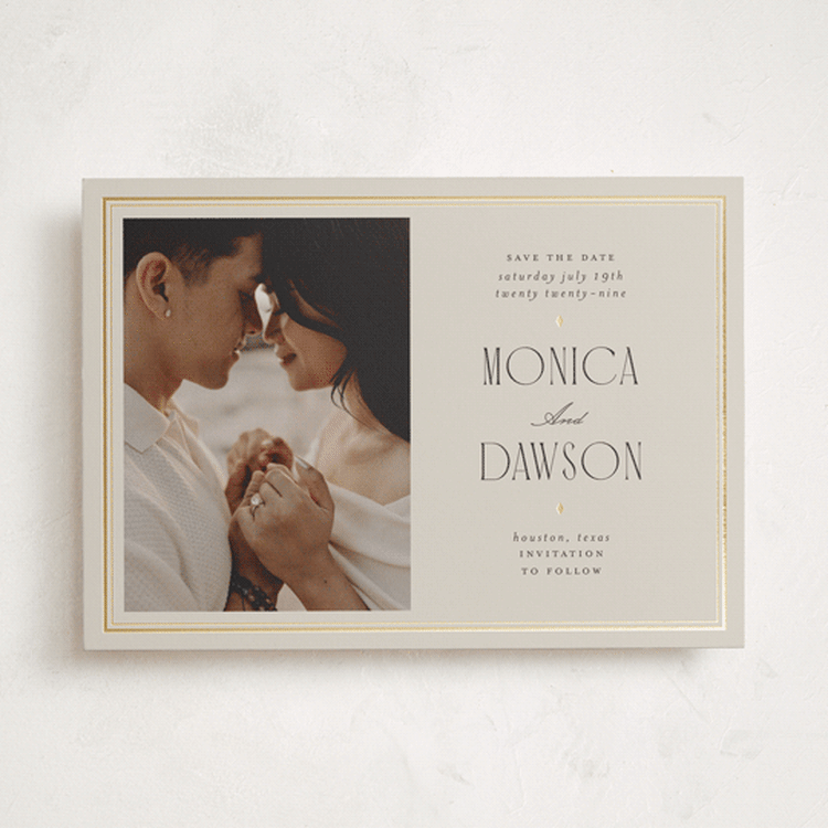 "Luxe Lines" - Save the Dates in Champagne by Kristin Oliversen - Front