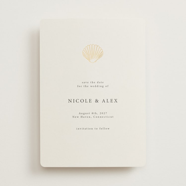 "Simple Seashell" - Save the Dates in Sand by Hannah Bowman - Front