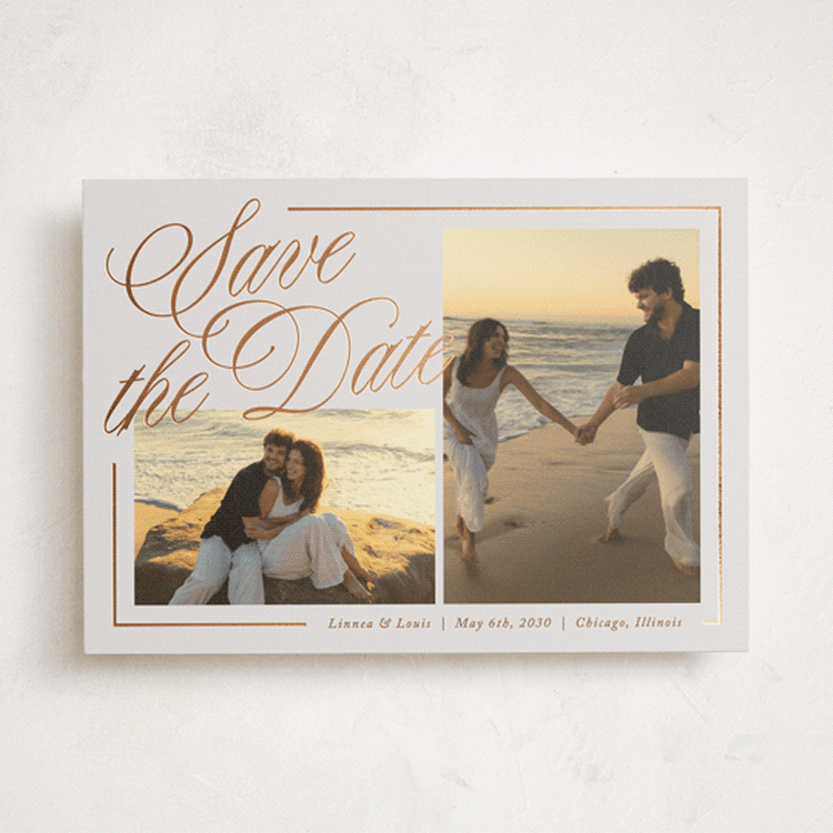 "Elegantly Lined" - Save the Dates in Dove by Brianne Larsen - Front