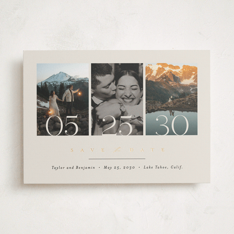 "Simple Trio" - Save the Dates in Ecru by Erica Krystek - Front