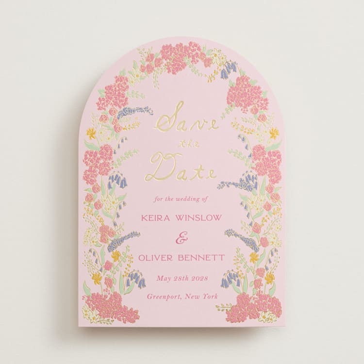 "Evergold Blooms" - Save the Dates in Tea Rose by Sarah Rosenthal - Front