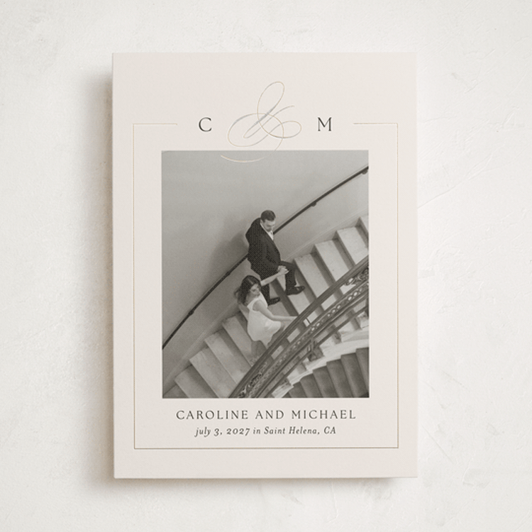 "Framed Monogram" - Save the Dates in Linen by Kelly Schmidt - Front