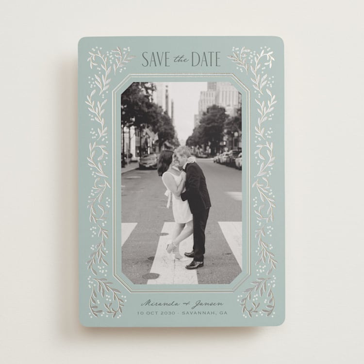 "Ornate Vines" - Save the Dates in Seafoam by Laura Hankins - Front
