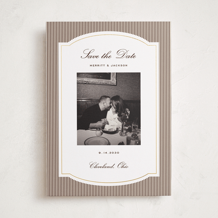 "Lines Frame" - Save the Dates in Mahogany by Emily Betts - Front