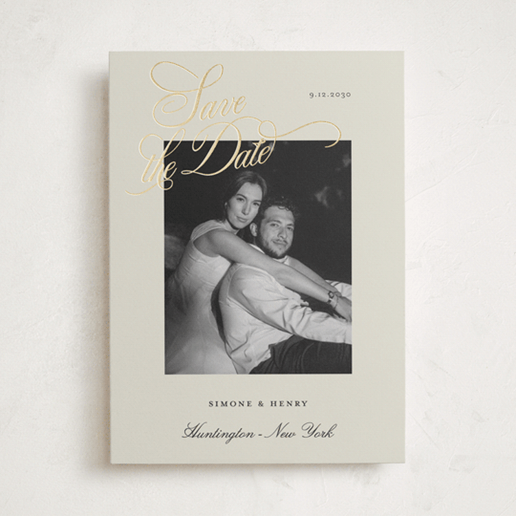 "flourishing script" - Save the Dates in Champagne by Benita Crandall - Front