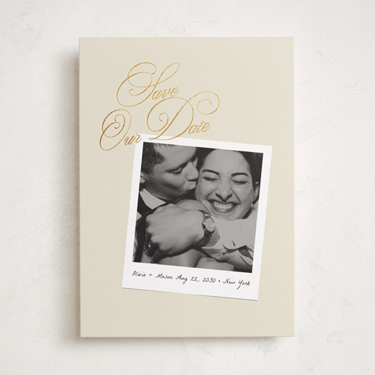 "polaroid script" - Save the Dates in Linen by Lori Wemple - Front