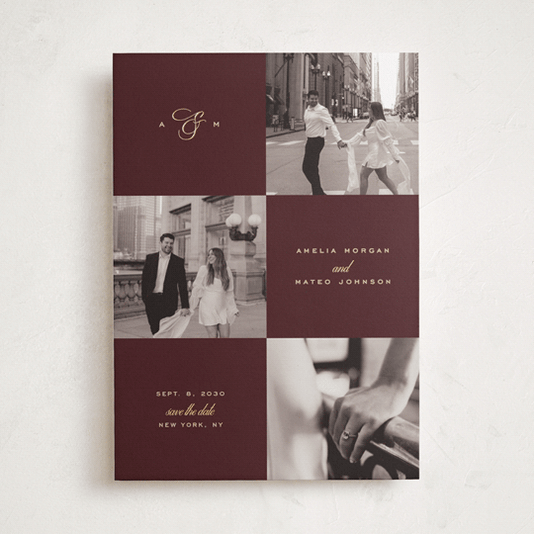 "The Mosaic" - Save the Dates in Black Cherry by Ana de Sousa - Front