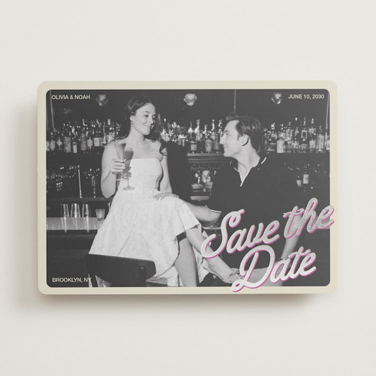 "Bartop" - Save the Dates in Plum by Inkblot Design - Front